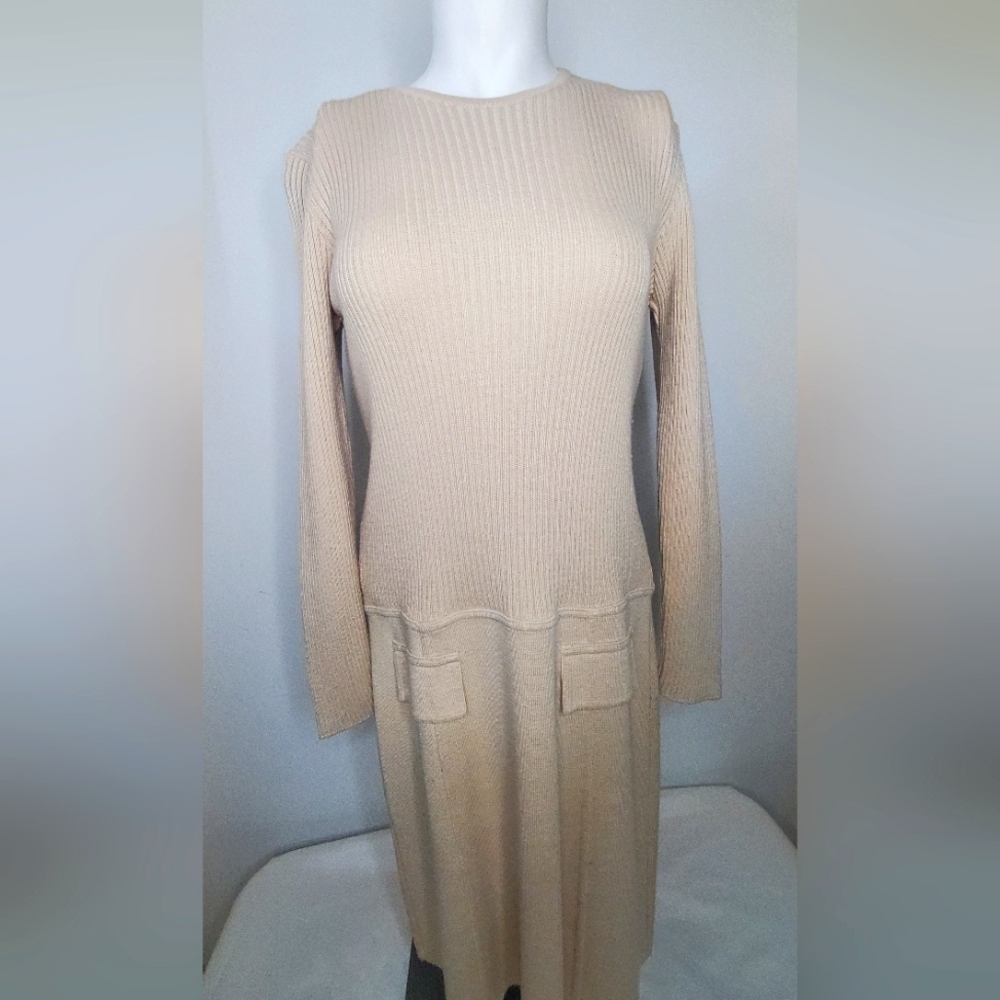 Alain Manoukian-Size 1 / 6 USA- Color Cream Merino Wool Blend Sweater Dress